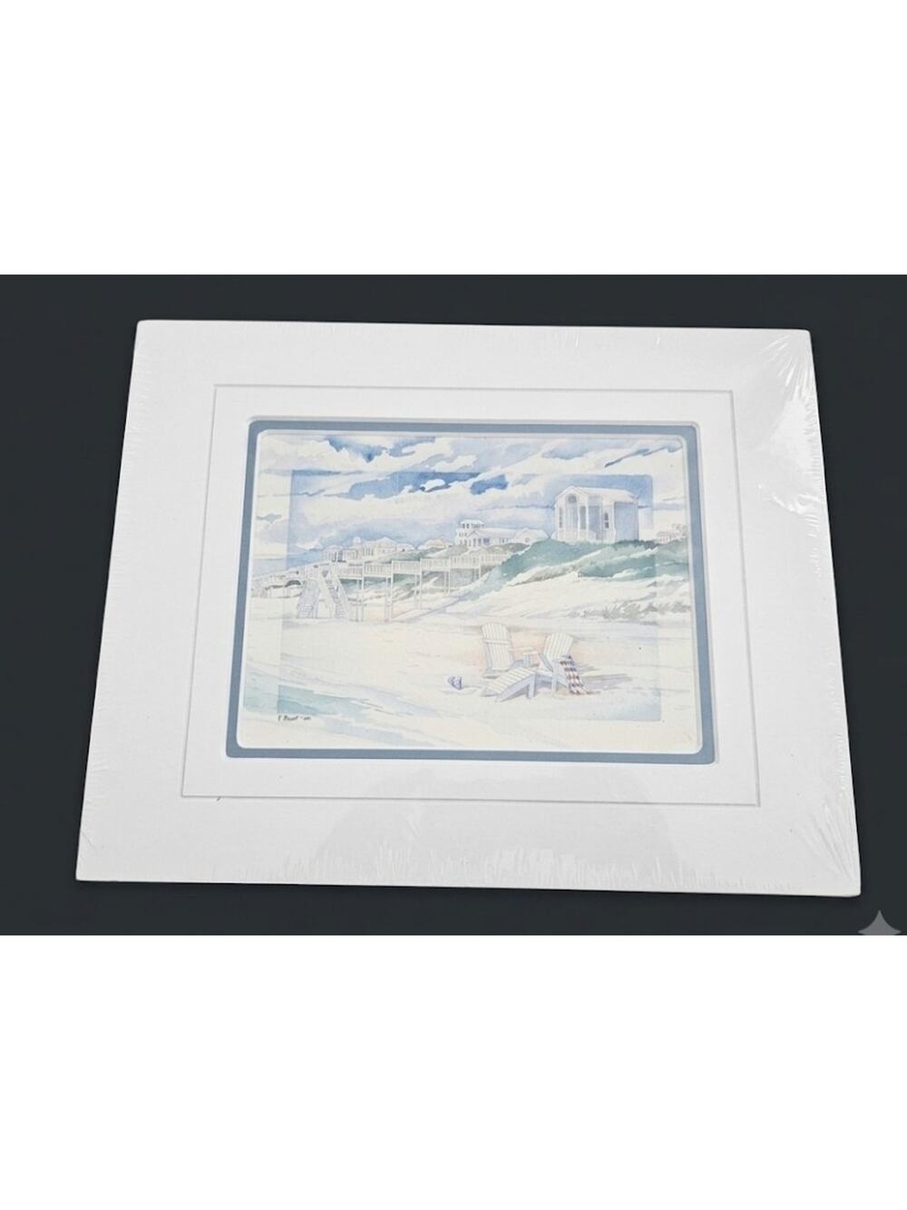 Vintage Paul Brent Watercolor Matted Print Beach Costal